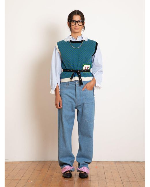 La Fetiche Blue Riley Optic Jacquard Sleeveless Sweater