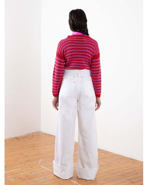 La Fetiche Red Jacno Hand Knitted Striped Sweater