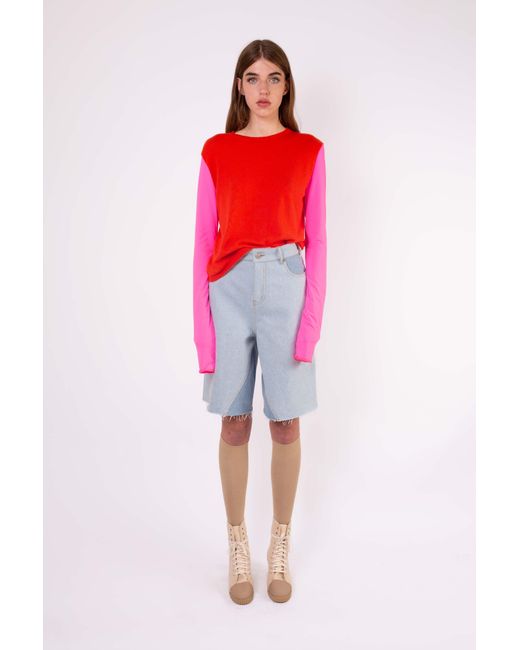 La Fetiche Red Bardot Fineweight Long Sleeve Top