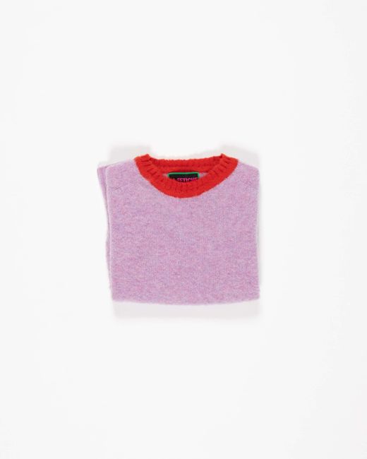 La Fetiche Pink Viva Traditional Brushed Crew Neck Seamfree Sweater With Bright Contrast Neck Trim
