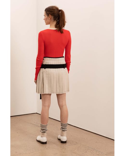 La Fetiche Red Jackie Fine Weight Ribbed Cotton Fil D'Écosse Sailor Top With Contrast Collar Neckline