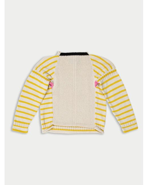 La Fetiche Yellow Patti Hand-Knitted Striped Guernsey Sweater With Colour Blocked Details And Ribbed Back Panel