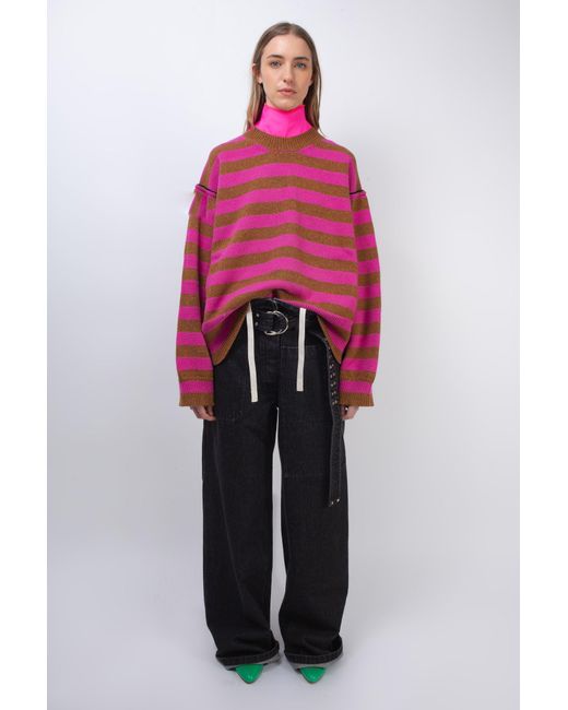La Fetiche Red Leslie Oversized Loose Fit Striped Sweater