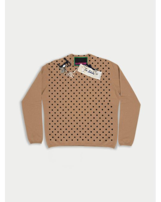 La Fetiche Natural Mimi Spotty Cashmere Sweater With 3 Tati Pin Charms