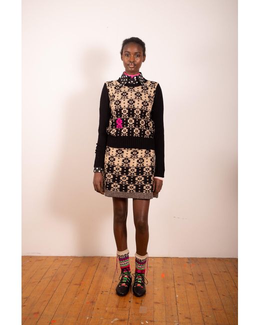 La Fetiche Black Hortense Daisy Jacquard A-Line Knit Mini Skirt