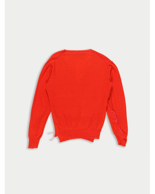 La Fetiche Red Robbie Irregular V-Neck Sweater