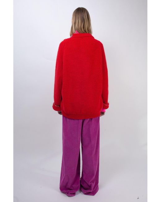 La Fetiche Red Bunny Oversized Fishermans Rib Sweater