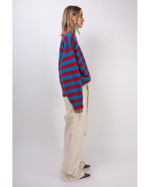 La Fetiche Blue Leslie Oversized Loose Fit Striped Sweater