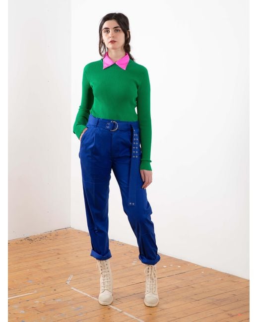 La Fetiche Blue Emmanuelle Cotton Utility Trousers