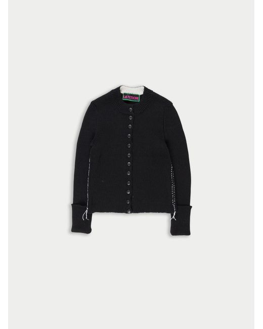 La Fetiche Black Rosemary Shrunken Fit Long Sleeve Ribbed Cardigan