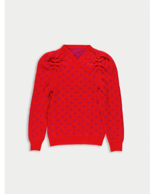 La Fetiche Red Hana Reversible V-Neck Sweater