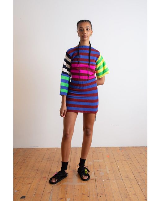 La Fetiche Pink Sottsass Assymetric Patchwork Striped Sweater