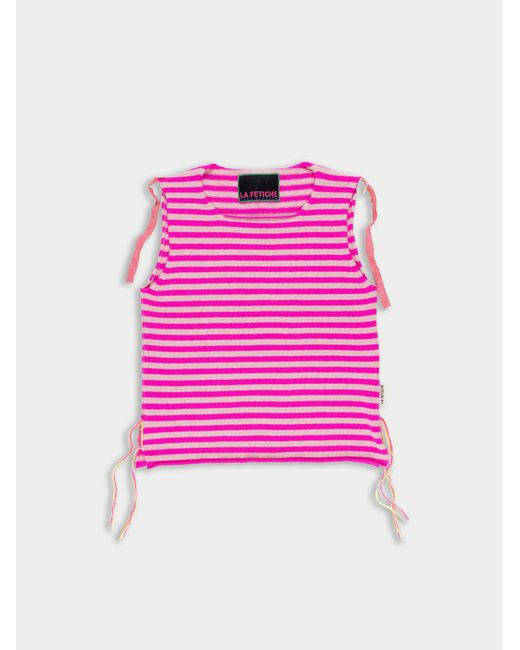 La Fetiche Pink Lightweight Striped Crew Neck Sweater