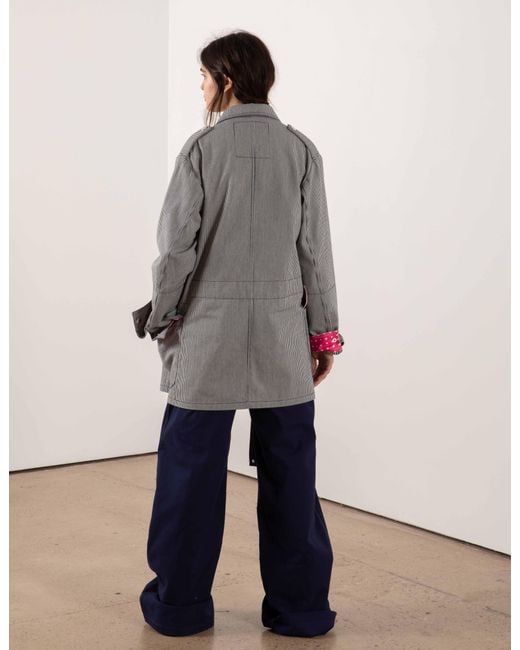 La Fetiche Gray Veruschka Denim Candy Striped Utility Jacket