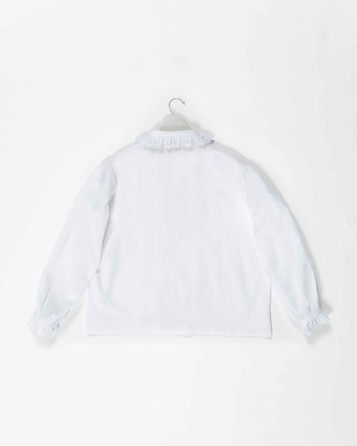 La Fetiche White Jane Light Cotton Twill Blouse With French Broderie Anglaise Collar And Cuff, Front Pintuck Details