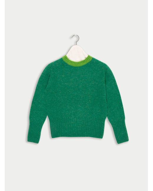 La Fetiche Green Viva Traditional Brushed Crew Neck Seamfree Sweater With Bright Contrast Neck Trim