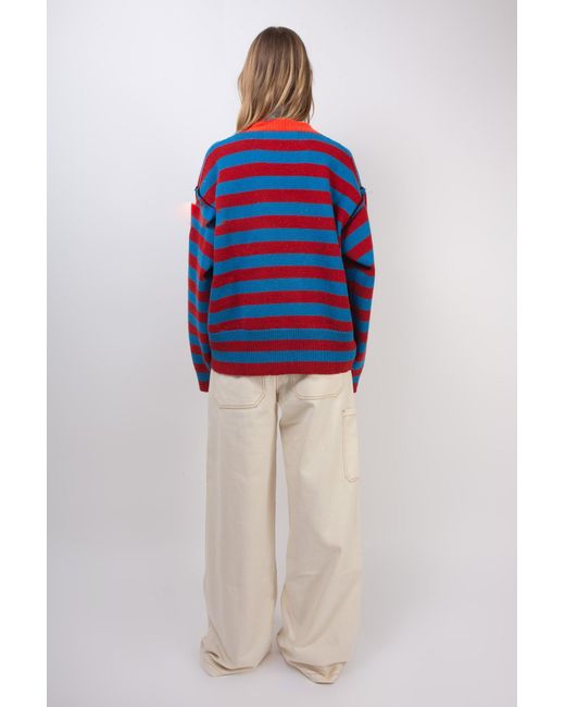 La Fetiche Blue Leslie Oversized Loose Fit Striped Sweater