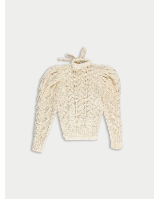 La Fetiche White Winona Hand Knitted Cable Sweater