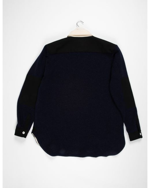 La Fetiche Blue Truman Oversized Rugby Shirt Made With Felted Lambswool And Cotton Canvas Collar And Cuffs
