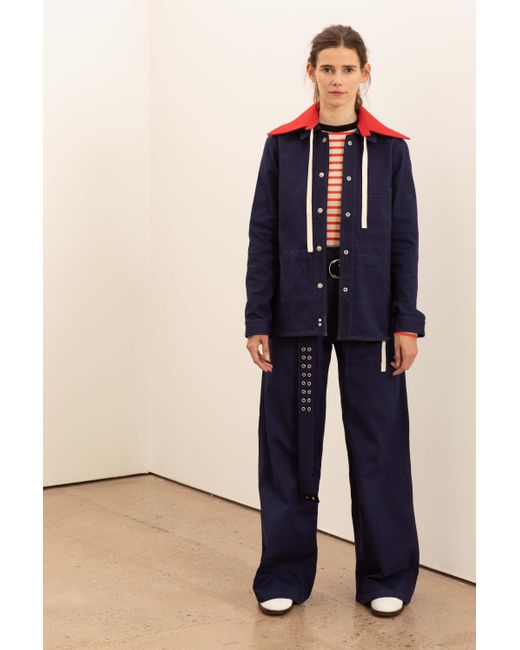La Fetiche Blue Bill Cotton Panama Work-Wear Jacket With Cotton Lining Patch Pockets And Contrast Stitching