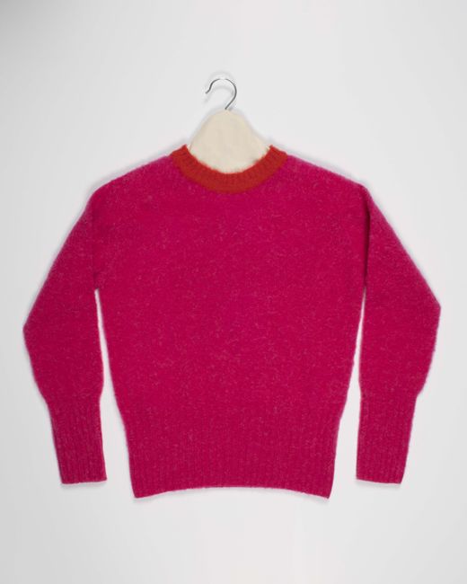 Women's Pink Viva Traditional Brushed Crew Neck Seamfree Jumper With Bright Contrast Neck Trim