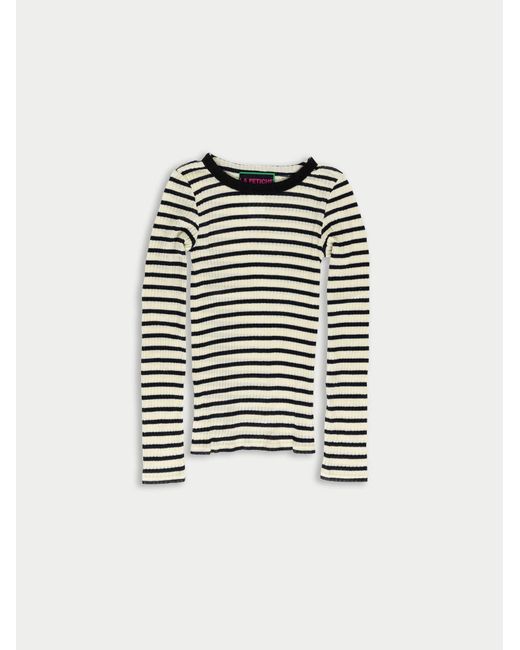 Women's White Jackie Raye Striped Fine Weight Ribbed Top