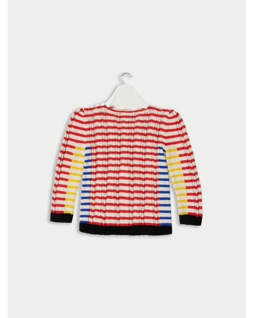 La Fetiche Red Ivy Hand-Knitted Cotton Cashmere Striped Sweater