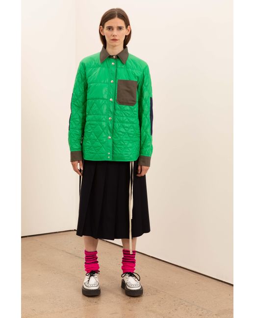 La Fetiche Green Bill Lightweight Nylon/Cotton Padded Jacket With Workwear Patches