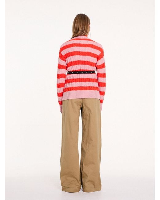 La Fetiche Red Kurt Striped Cable Sweater