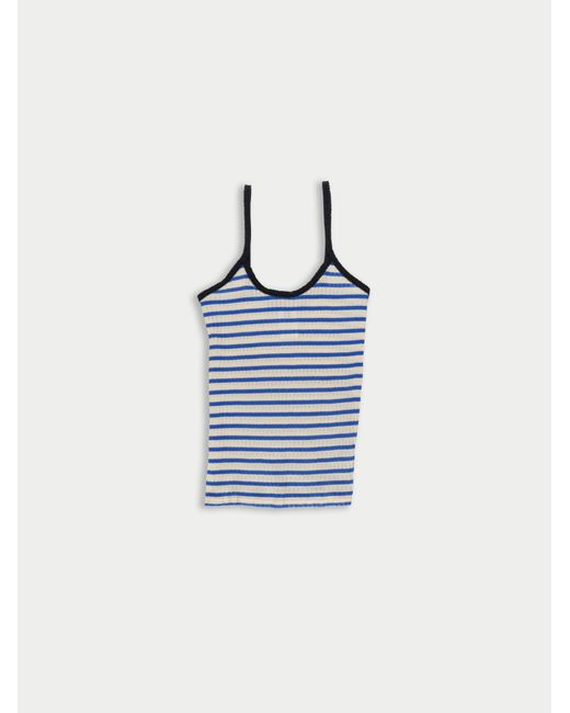 La Fetiche Blue Jade Striped Fine Weight Ribbed Cami Top