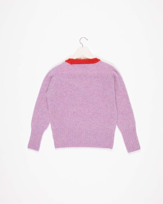 La Fetiche Pink Viva Traditional Brushed Crew Neck Seamfree Sweater With Bright Contrast Neck Trim