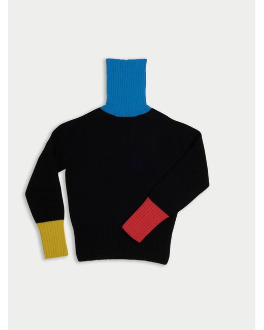La Fetiche Blue Rudi Traditional Seam Free Polo-Neck Sweater With Contrast Ribs