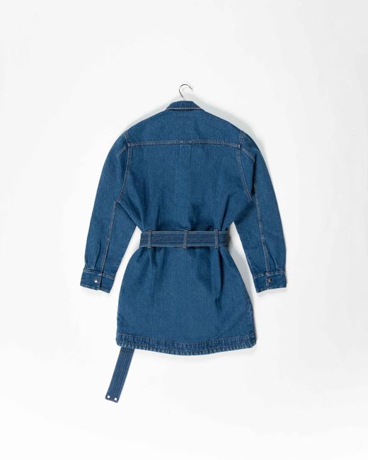 La Fetiche Blue Betty Washed Denim Mini Dress With Utility Belt And Ochre Topstitching