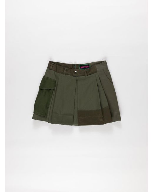 La Fetiche Green Lala Surplus Hand-Patched Cotton Mini Skirt