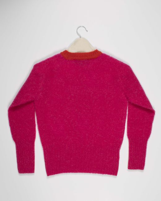 La Fetiche Pink Viva Traditional Brushed Crew Neck Seamfree Sweater With Bright Contrast Neck Trim
