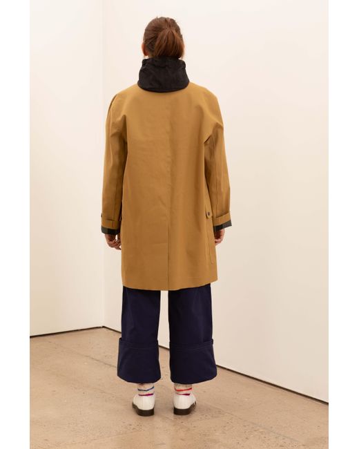 La Fetiche Natural Yoko Traditional Waterproof Cotton Rubber Bonded 3„4 Length Trench Coat, Hand Finished Glued Seams