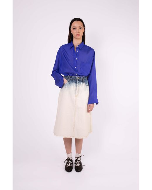 La Fetiche Blue Poppy Denim Mid Length Skirt