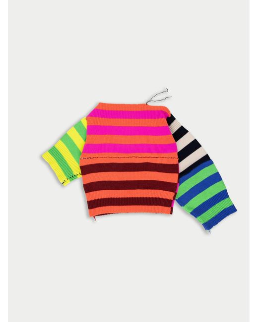 La Fetiche Pink Sottsass Assymetric Patchwork Striped Sweater