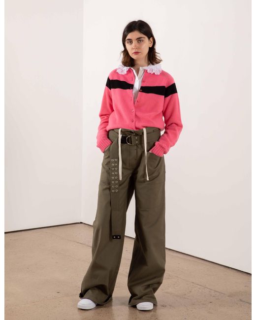 La Fetiche Pink Nancy Lambswool Cardigan With Placed Stripe
