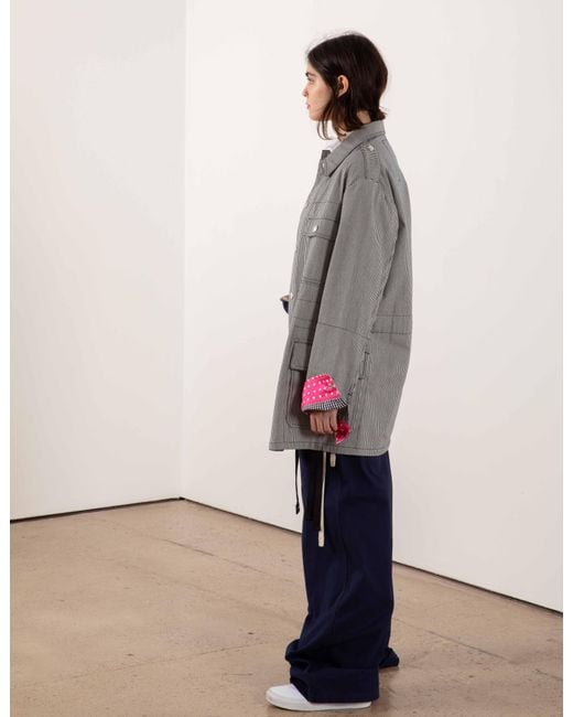 La Fetiche Gray Veruschka Denim Candy Striped Utility Jacket