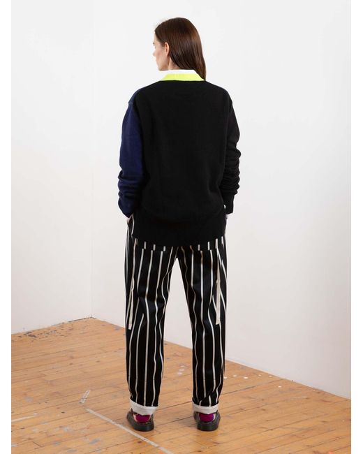 La Fetiche Blue Louis Hand Framed Patched Oversized Sweater With Neon Collar Detail