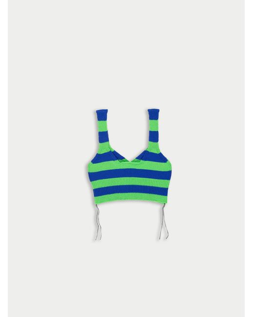 La Fetiche Blue Josephine Striped Knitted Bralette Top