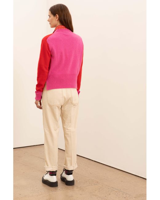 La Fetiche Red Diana Hand-Framed Colour Blocked Sweater With Metal 'D' Ring