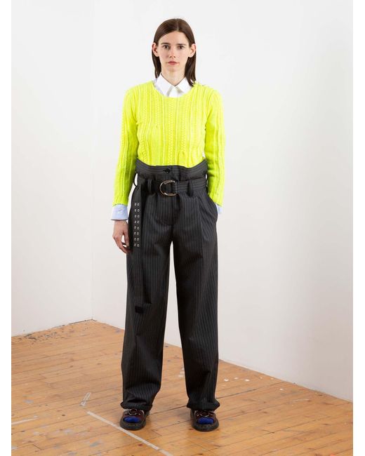 La Fetiche Yellow Ivy Hand-Knitted Neon Cable Sweater