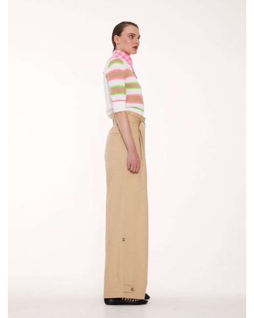 La Fetiche White Moira Striped Cropped Polo Sweater