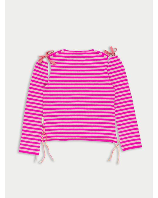 La Fetiche Pink Lightweight Striped Crew Neck Sweater