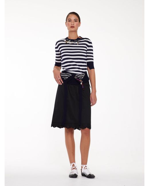 La Fetiche Blue Carli Striped Short Sleeve Embellished Sweater