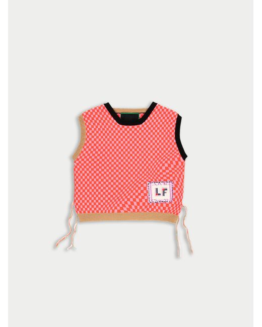 La Fetiche Red Riley Optic Jacquard Sleeveless Sweater