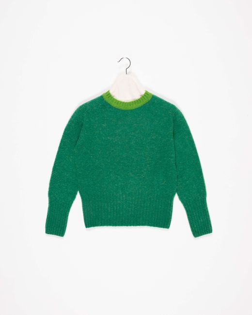 La Fetiche Green Viva Traditional Brushed Crew Neck Seamfree Sweater With Bright Contrast Neck Trim