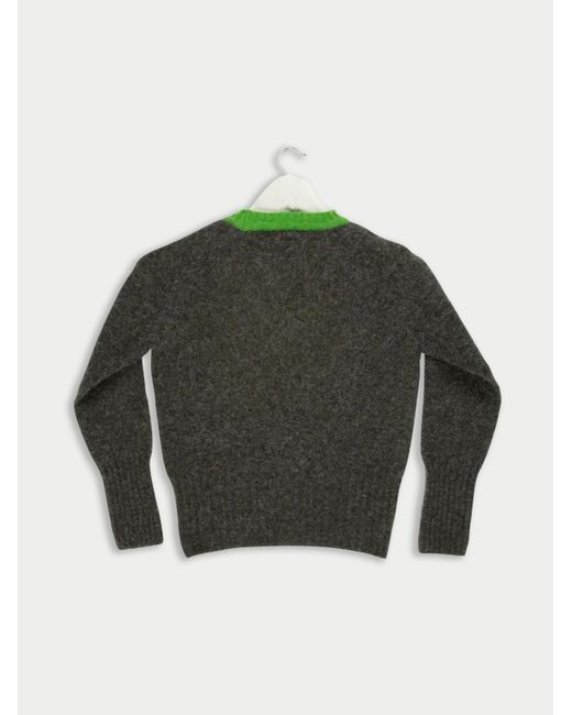 La Fetiche Green Viva Traditional Brushed Crew Neck Seam Free Sweater With Bright Contrast Neck Trim